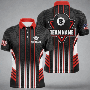 Personalized Red 8 Ball Pool Billiard Jerseys For Men, Billiard League Team Polo & 1/4 Zip Shirts TDM2862