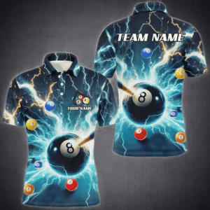 Blue Thunder Lightning Strike 8 Ball Men Billiard Shirts Custom Billiard League Pool Team Jerseys TDM2861