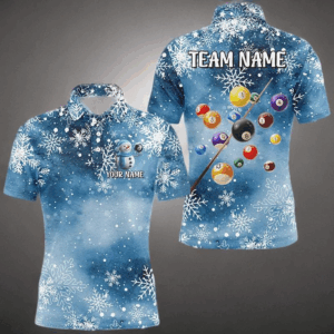 Personalized Snowflake Pattern Billiard Shirts For Men, Christmas Billiard Jerseys Pool Gifts TDM2858
