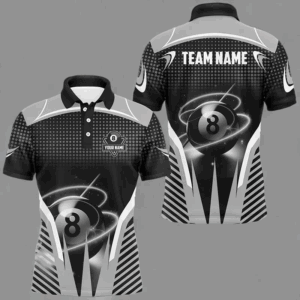 Personalized Black White Swirling Light 8 Ball Men Billiard Shirts, Billiard League Pool Jerseys TDM2857