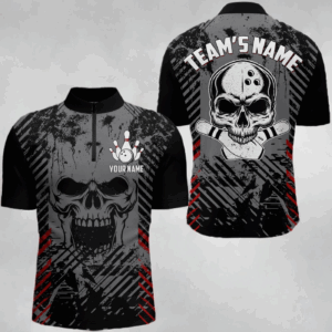 Personalized Skull Bowling Shirt for Men Custom Team's Name Bowling Jersey League Quarter-Zip Shirt NBZ126