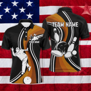 Black&Orange Bowling Jersey For Men Personalized Bowling Polo Shirt Bowling Team League Shirt BDT126