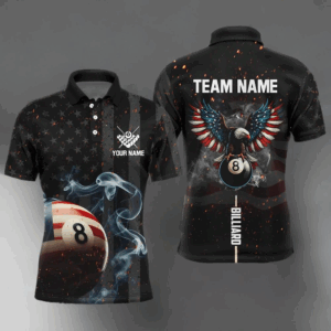 Personalized Eagle US Flag 8 Ball Smoke Billiard Shirts For Men, Patriotic Billiard Pool Jerseys TDM2854