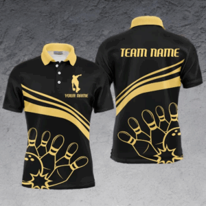 Black&Gold Bowling Polo Shirt For Men Custom Bowling Jersey Vintage Bowling Team League Shirt BDT114