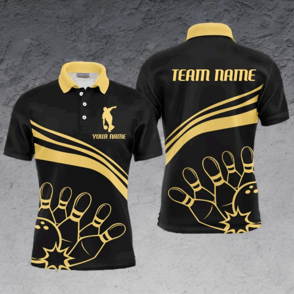 Black&Gold Bowling Polo Shirt For Men Custom Bowling Jersey Vintage Bowling Team League Shirt BDT114