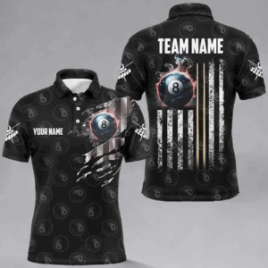 Retro American Flag 8 Ball Pool Smoke Custom Men Billiard Shirts, Patriotic Billiard Jerseys |Black TDM2853