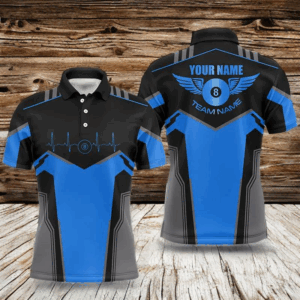 Personalized Billiard 8 Ball Wings Short Sleeve Men's Shirts, Billiard Jerseys Tournament |Blue TDM2305