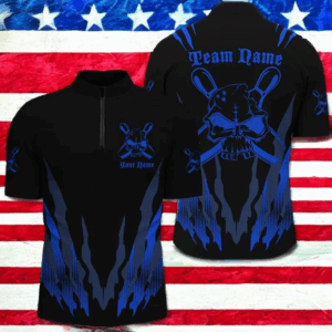 Custom Bowling Shirts For Men And Women, Skull Bowling Team Shirts Bowling Pin | Blue IPHW4482