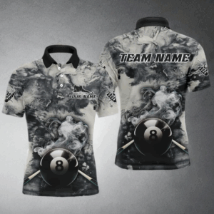 Personalized Black White 8 Ball Pool Hazy Smoke Billiard Shirts For Men Custom 3D Billiard Jerseys TDM2846
