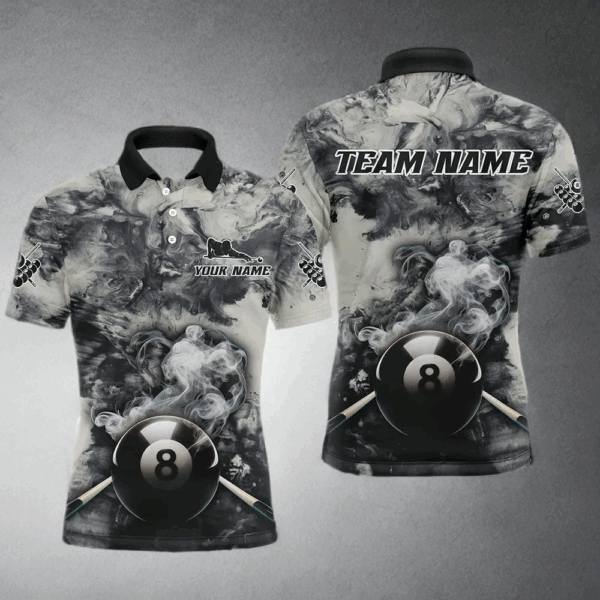 Personalized Black White 8 Ball Pool Hazy Smoke Billiard Shirts For Men Custom 3D Billiard Jerseys TDM2846