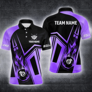 Personalized 3D Billiard Shirts For Men Custom Purple 8 Ball Pool Fire Flame Billiard Jerseys TDM2823