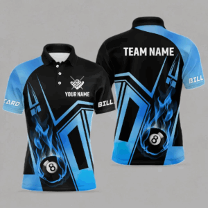 Personalized 3D Billiard Shirts For Men Custom Blue 8 Ball Pool Fire Flame Billiard Jerseys TDM2822