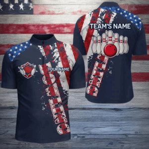 Patriotic Men's Bowling Shirt Quarter-Zip, Custom Name Men Bowlers Jersey American Flag NBZ95