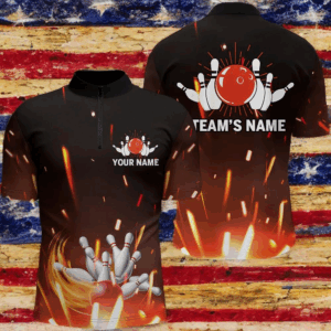 Personalized Bowling Shirt for Men, Flame Bowling Quarter-Zip Shirt for Team, Men Bowlers Jersey NBZ06