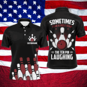 Funny Flame Polo Bowling Shirt for Men, Custom Name Black Bowling Jersey Ten Pin Laughing NBP131