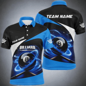 Blue 8 Ball Pool Swirling Light Billiard Jerseys For Men Custom Billiard League Team Shirts TDM2825