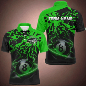 Personalized Green Billiard Ball 8 Thunder Pool Shirts For Men Custom Billiard Jersey Short Sleeve TDM2818