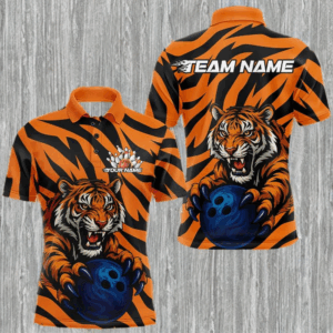 Custom Tiger Bowling Team Polo Shirts For Men, Tiger Bowling Team Uniform Bowler Outfit IPHW9025