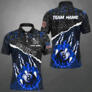 Funny Monster Hand Custom Fire Flame 8 Ball Billiard Shirts For Men, Grunge Billiard Jerseys |Blue TDM2795