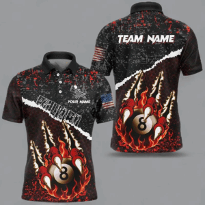 Funny Monster Hand Custom Fire Flame 8 Ball Billiard Shirts For Men, Grunge Billiard Jerseys |Red TDM2794