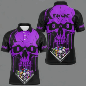 Personalized Skull Billiard Balls Funny Pool Shirts For Men, Unique Billiard Jersey Apparel |Purple TDM2777