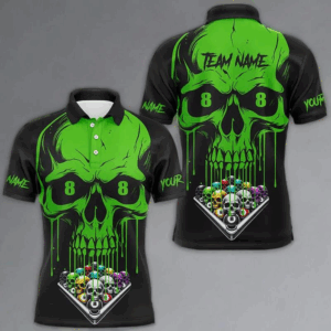 Personalized Skull Billiard Balls Funny Pool Shirts For Men, Unique Billiard Jerseys Apparel |Green TDM2776