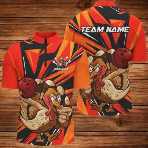 Custom Funny Turkey Bowling Shirts For Men, Orange Thanksgiving Bowling Shirt Team Uniform IPHW7587