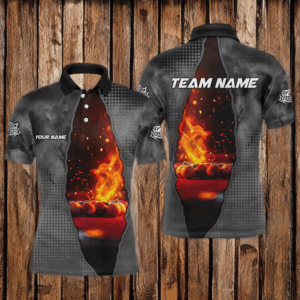 Custom Grey Billiard Balls Fire 3D Printed Men Polo & Quarter-Zip Shirts, Billiard Apparel Clothing TDM1678