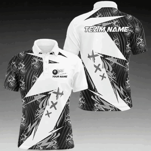Black Billiard 8 Ball Flame Pattern Custom Pool Shirts For Men, Billiard Tournament Team Jerseys TDM2774