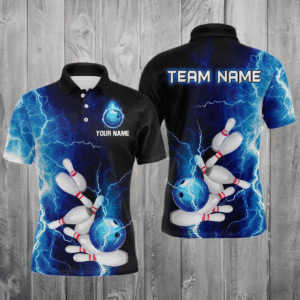 Blue Thunder Bowling Shirt for Men Custom Polo & Quarter-Zip Team Bowling Jersey Bowling Team Shirt HNT22