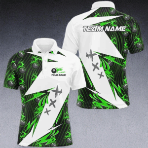 Green Billiard 8 Ball Flame Pattern Custom Pool Shirts For Men, Billiard Tournament Team Jerseys TDM2773