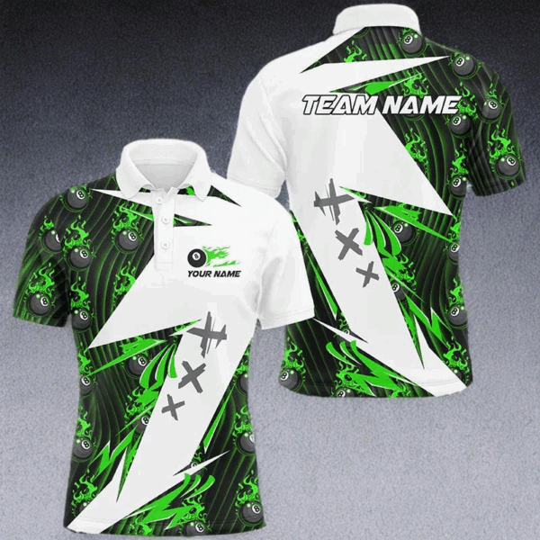 Green Billiard 8 Ball Flame Pattern Custom Pool Shirts For Men, Billiard Tournament Team Jerseys TDM2773