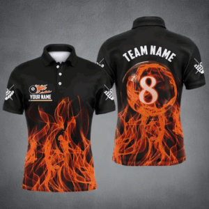 3D Orange Flaming 8 Ball Pool Men Billiard Polo & 1/4 Zip Shirt Custom Pool Player Jersey TDM2771