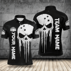 Black Skull Bowling Jersey Men Custom Bowling Team Shirts Bowling Men Polo Shirt CP31