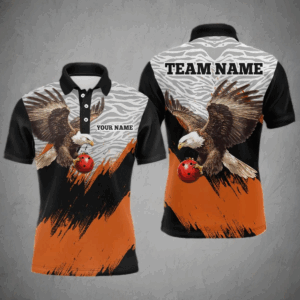 Custom Name Orange Eagle Bowling Shirt Bowling Jersey for Men Polo & 1/4 Zip Shirt Team League HNT07