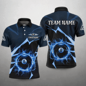 Blue 8 Ball Pool Thunder Lightning Strike Custom Men Billiard Shirts, Billiard League Team Jerseys TDM2764