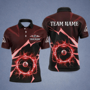 Red 8 Ball Pool Thunder Lightning Strike Custom Men Billiard Shirts, Billiard League Team Jerseys TDM2763