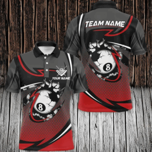 Funny 8 Ball Pool Red Billiard Jerseys For Men Custom Polo Shirts Team League Billiard Shirts TDM1501