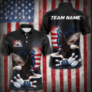 American Flag Eagle Custom Patriotic Bowling Polo Shirts For Men, US Bowling League Shirt IPHW8392