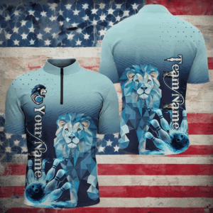 Blue Lightning Lion Bowling Polo, Quarter Zip Shirts for Men Custom Lion Bowling Team jerseys NQS9292