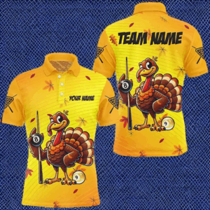 Yellow Funny Turkey Men Billiard Shirts Custom Thanksgiving Shirt For Pool Lover, Billiard Jerseys TDM2753