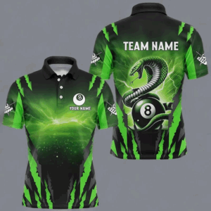 Personalized Thunder Lightning Cobra Snake Men Billiard Shirt, 8 Ball Billiard Team Jerseys |Green TDM2750