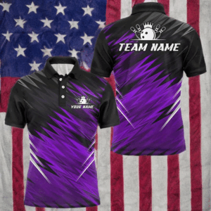 Purple and Black Bowling Shirts For Men Custom Name and Team name Bowling Jerseys Bowlers Outfit NQS8890