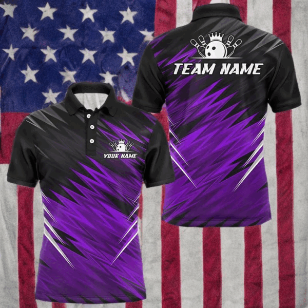 Purple and Black Bowling Shirts For Men Custom Name and Team name Bowling Jerseys Bowlers Outfit NQS8890