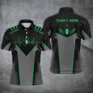 Men Polo Bowling Shirt, Personalized Bowling Heartbeat Team Bowlers Jersey NBP76