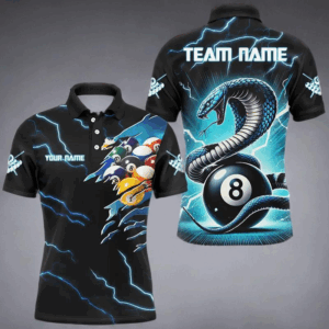 Blue Lightning Thunder Custom Cobra Snake 8 Ball Billiard Shirts, Men Billiard League Team Jerseys TDM2745