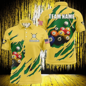 Funny 3D Billiard Table 9 Ball Pool Shirts For Men Custom Yellow 9 Ball Billiard Team Jerseys TDM2741