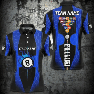 Personalized Blue 3D 8 Ball Pool Custom Billiard Team Shirts, Pool Tournament Jerseys For Men TDM2724