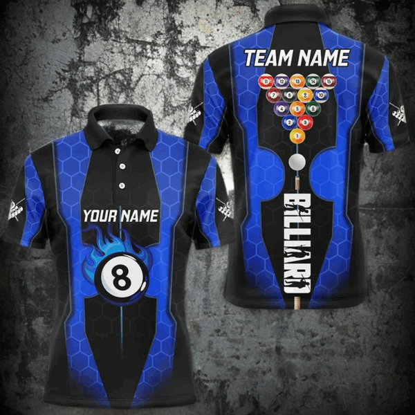 Personalized Blue 3D 8 Ball Pool Custom Billiard Team Shirts, Pool Tournament Jerseys For Men TDM2724