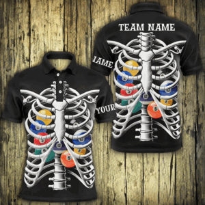 Funny Billiard Balls Inside The Rib Custom White Skeleton Halloween Billiard Shirts For Men TDM2722